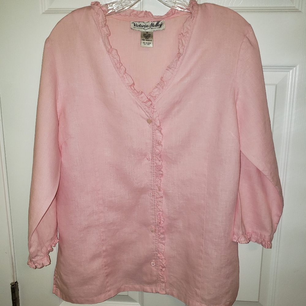 Victoria Holley pink linen blouse, size 10